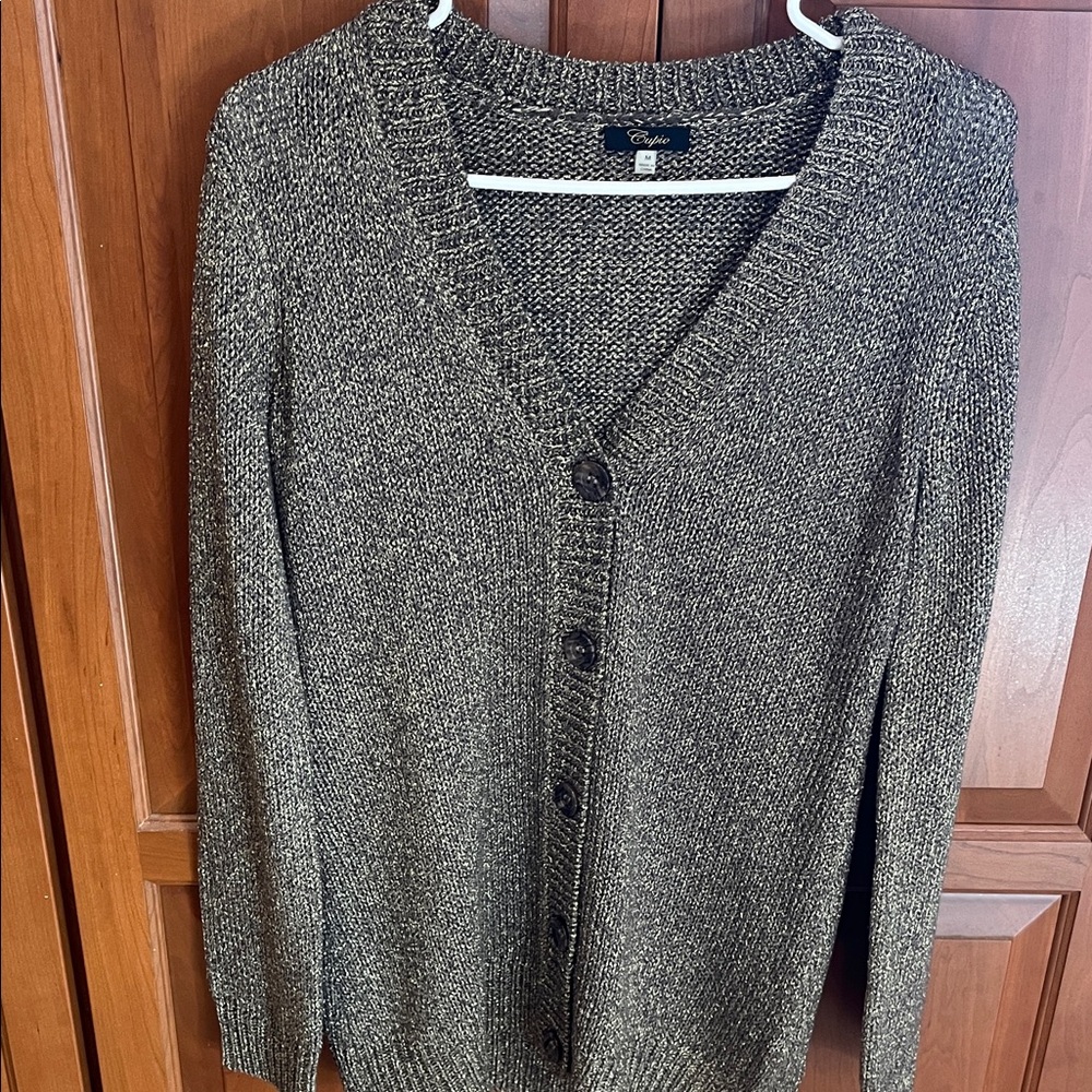 Cupio Metallic Button-Up Cardigan